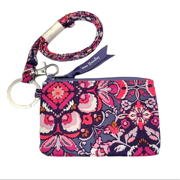 Vera Bradley Zip ID Case & Lanyard, Magenta - Picture 1 of 6